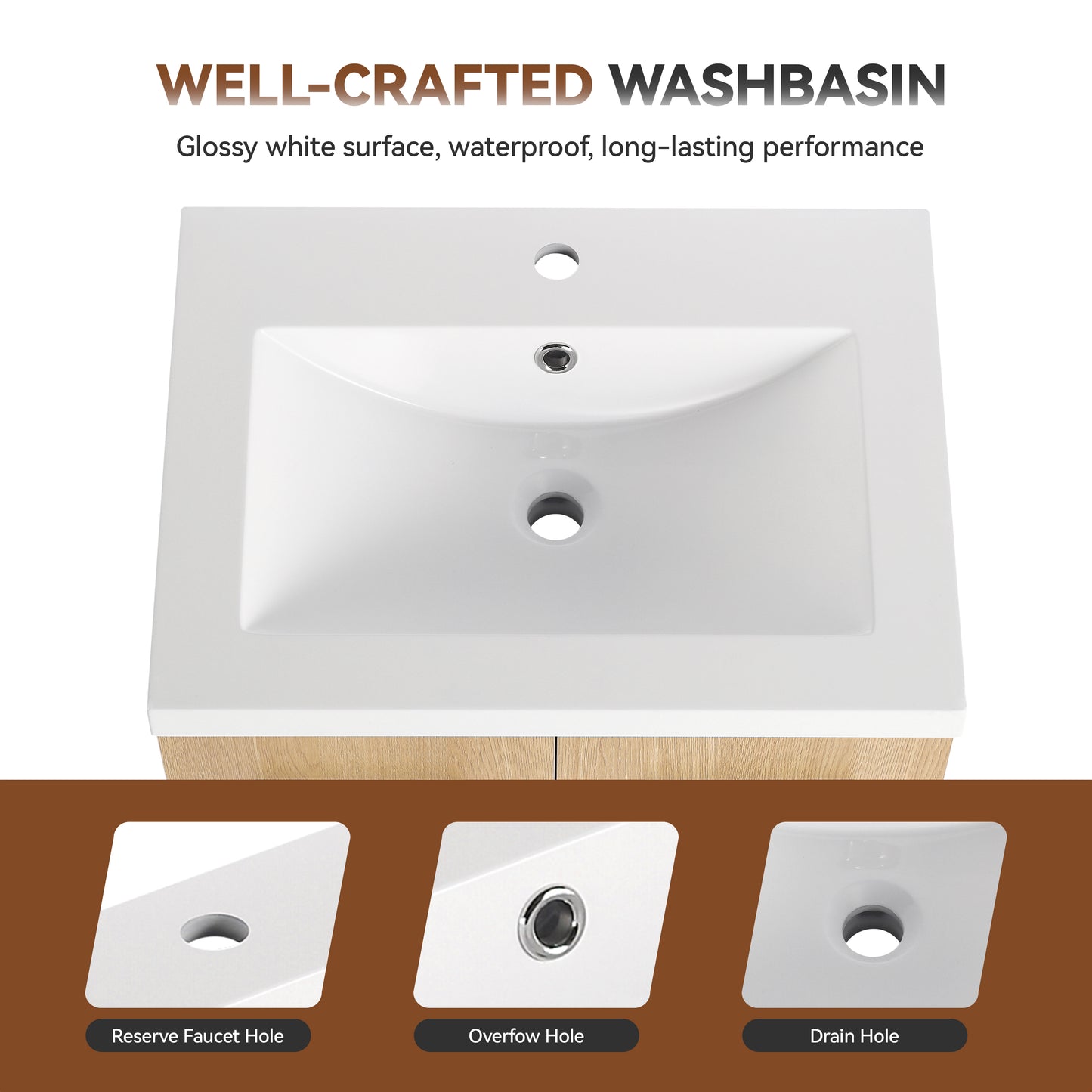 24" Freestanding Bathroom Vanity Set with Linen Cabinet - Light Oak