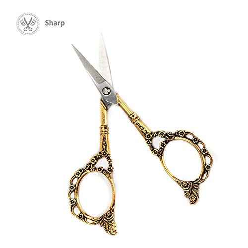 Professional Manicure Scissors, EBANKU Vintage Stainless Steel Cuticle Precision Beauty Grooming for Nail, Facial Hair, Eyebrow, Eyelash, Nose Hair (Gold)