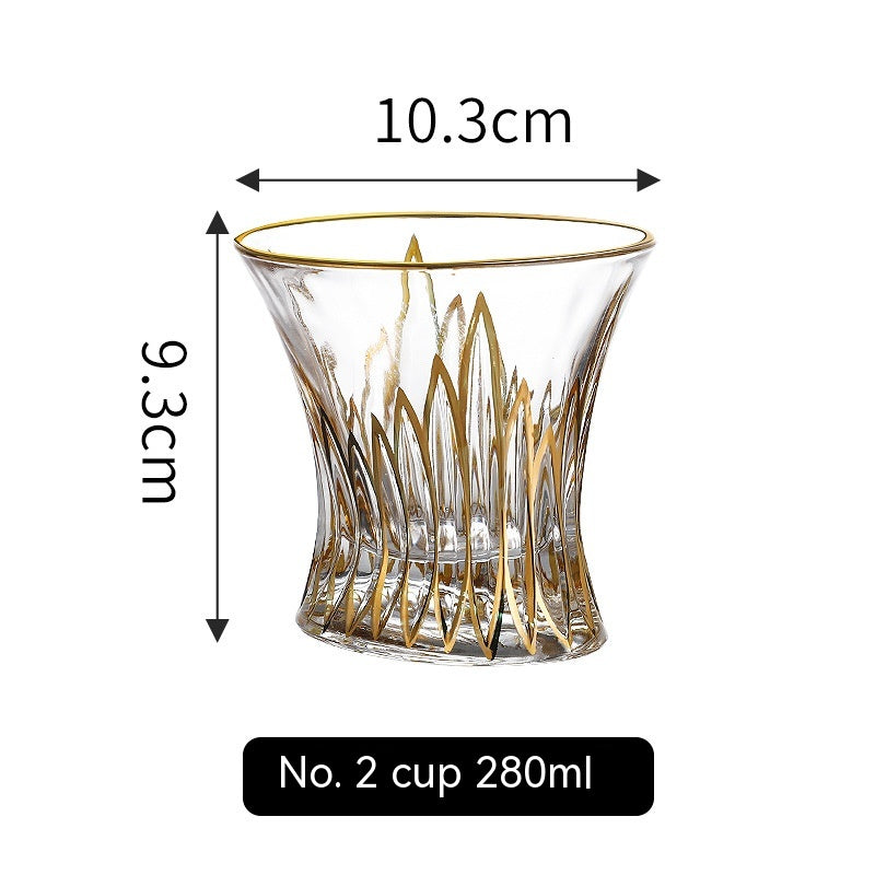 Gold Line Wine Glass Set - Whiskey & Cocktail Drinking Cups for Home Bar