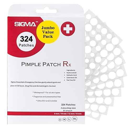 (5? Each) Pimple Patches 324 Pack - Hydrocolloid Acne Patches with Salicylic Acid & Tea Tree Oil - 4 Sizes S/M/L/XL - Face Acne Treatment - Easy Peel Perforated Sheets