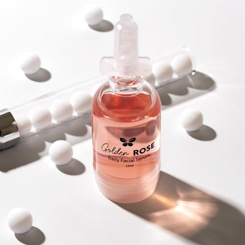 Golden ROSE Serum + CollaGEMS - Pure Rose Essential Oil with Colloidal Gold, Hyaluronic Acid & Vitamin C & Collagen Balls - Daily Face Routine for Anti-aging, Firming, Restore & Brighten Skin