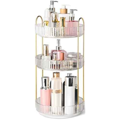 360¡Æ Rotating Makeup Organizer for Vanity, 3 Tier Perfume Organizers Skincare Organizers and Storage for Bathroom Countertop, Spinning Cosmetic Organizer for Bedroom Dresser Counter, Clear