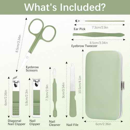 Green Manicure Set, Nail Clipper Set 7 in 1 Manicure Kit Stainless Steel Nail Clipper Kit Pedicure Kit Portable Nail Grooming Kit Fingernail Toenail Clippers for Men Husband Boyfriend Women