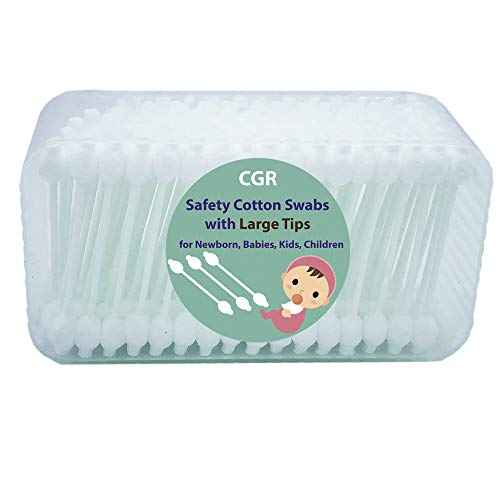 400pcs CGR Baby Safety Cotton Swabs with Large Tips for Newborn, Babies, Kids, Children, 100% Organic Cotton, White Paper Sticks, 5 Pack of 80 Swabs Total(2 Boxes and 3 Bags)