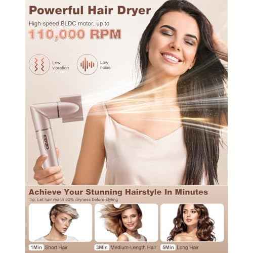 7MAGIC 7 in 1 Hair Styler & Hair Dryer Brush, 110,000 RPM High-Speed Blow Dryer with Negative Ions for Frizz-Free Styling Fast Drying Curling Volumizing Straightening, Hot Air Styler with Travel Case