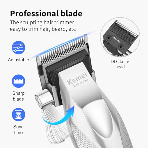 KEMEI KM-1798 Professional Hair Clipper for Men, Cordless Beard Trimmer, Barber Clippers with USB Rechargeable, Edgers, Fade Clipper, Gift for Men