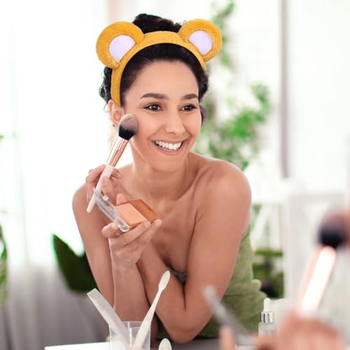 Sightor Yellow Bear Ears Headband, Cute Bear Hairband Bear Ear Head Wear for Makeup Washing Face Animal Cosplay Soft Bear Headband