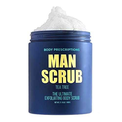 Body Prescriptions Men¡¯s Exfoliating Body Scrub ? Ultimate Skin Cleansing Wash in Jar with Twist-Top Lid, For All Skin Types, 21 Ounce (Pack of 1), Tea Tree
