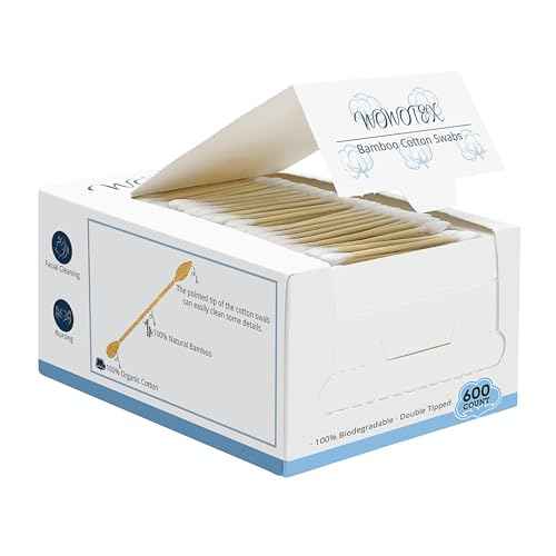 Bamboo Cotton Swabs 600 Count/1 Box, One Pointed Tip and One Rounded Tip, Biodegradable Cotton Buds with Organic Bamboo Sticks, for Ear Wax Removal, Draw the Eyeliner, Nail Polish Touch-ups