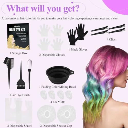 19PCS Hair Dye Kit, Hair Coloring Products with Hair Dye Brush, Collapsible Bowl, Clips, Ear Muffs, Disposable Gloves, Scarf, Shower Cap