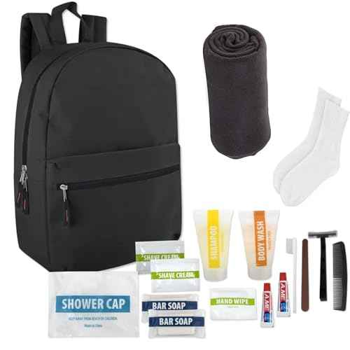 12 Packs of Homeless Backpack Kits Winter Care Package Supplies Bulk Hygiene Toiletries, Homeless Winter Survival Supplies Bulk Kits with Socks, Blanket