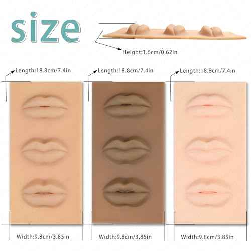 3 Different Designs of 5D Practice Silicone Lips Skin Permanent Makeup Practice Lips for Tattooing Artists and Beginners (1PC-Brown)