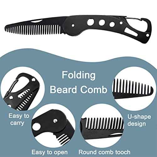 Mustache Folding Comb for Men Stainless Steel Metal Pocket Beard Comb Moustache Brush Straightener Women Small Travel for Grooming Styling Hair Beard (Black)