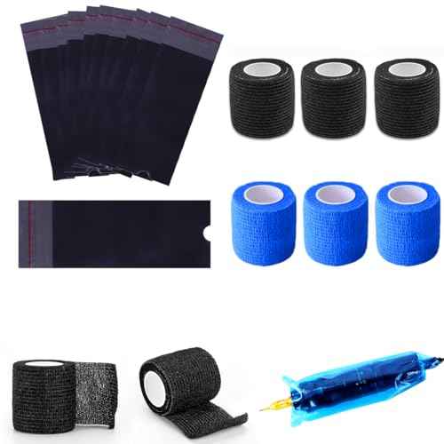 200Pcs Large Black Tattoo Pen Covers and 6Pcs Tattoo Grip Wrap - Tattoo Machine Accessory for Temporary Tattoos - Adults