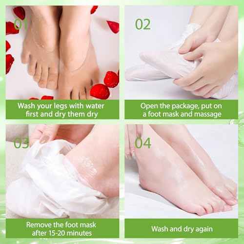 4 Pack Foot Peel Mask, Aloe Vera Hydrating Foot Mask, Deep Exfoliation for Smooth Feet, Foot Mask for Removes Dead Skin and Calluses, Nourishing Formula with Soothing Aloe