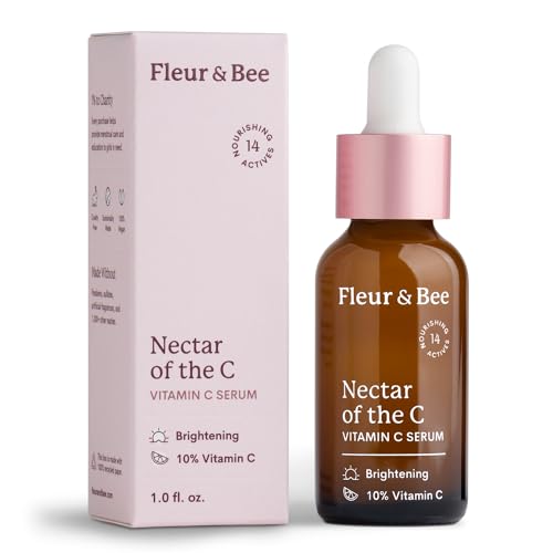 Vitamin C Serum for Face - 10% Vitamin C with Hyaluronic Acid, Vitamin E - Vegan & Clean - Anti Aging, Reduce Appearance of Wrinkles, Dark Age Spots, Lines - Nectar of the C by Fleur & Bee (1 Fl Oz)