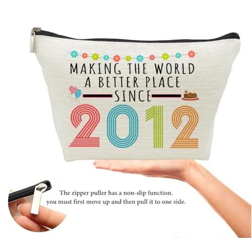 13rd Birthday Gifts for Girls, Funny 13 Year Old Gift Makeup Bag, 2012 13rd Birthday Cosmetic Bags for Her, Teens, Sister, Daughter, Niece, Granddaughter, Making The World a Better Place Since 2012