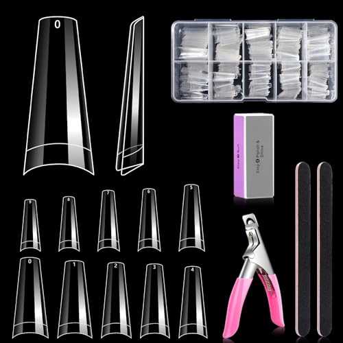 500PCS Clear Coffin Nails Tips - Short Nails Tips for Acrylic Nails Professional, Half Cover Fake Nails,10 Size Ballerina Nail Tips False Nails French Nail Tips