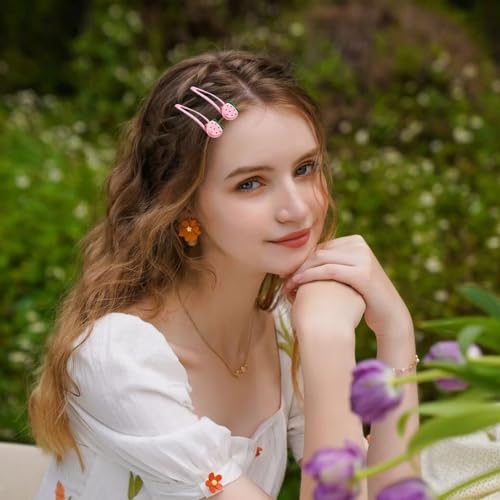 20 PCS Cute Strawberry Pink Y2K Hair Clips, Metal Snap Hair Barrettes for Women Hair Accessories for Women Girls Sweet Bangs Clip 2000s Decorative Hair Clips Y2k Accessories