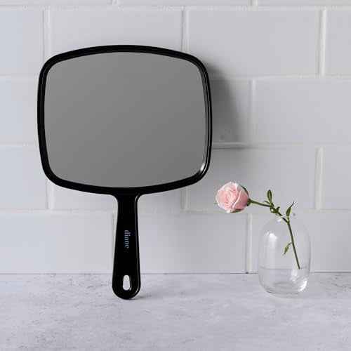 Diane Professional Quality Hand Mirror, Single Sided Hand Held Mirror with Handle for Salon, Barber, Vanity, Grooming, Shaving, and Travel, Medium, 7.5" x 10.75", Black