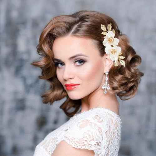 2 PACK Flower Wedding Hair Comb for Bride, Gold Leaf Wedding Hair Piece Floral Hair Accessories for Women and Girls