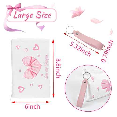 PUNICA 8 Pcs Pink Coquette Bow Makeup Bag Preppy Cosmetic Bags Canvas Zipper Pouch with Handle, Travel Bag Gift for Nurse Women Girls Coquette Party Favors Storage Accessories
