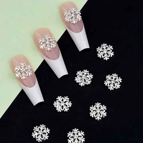 20Pcs Snowflake Nail Charms Christmas Nail Charms for Acrylic Nails, 3D Silve Crystals Diamonds Nail Rhinestones Xmas Snowflake Nail Gems Nail Jewelry for Women Girls New Year Nail Decoration (Silve)