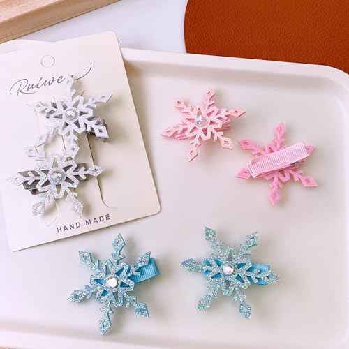 6 Pcs Snowflake Hair Clips, Winter Hairpin, Blue White Pink Snowflake Barrettes, Women Christmas Party Festive Princess Hair Accessories