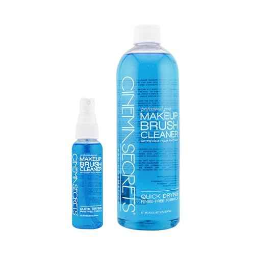 Cinema Secrets Original Blue Vanilla Makeup Brush Cleaner Solution & Spray Combo - Professional Cleanser for Makeup Brushes - Quick-Drying & Rinse-Free - Removes Built-Up Make Up (16 fl oz & 2 fl oz)