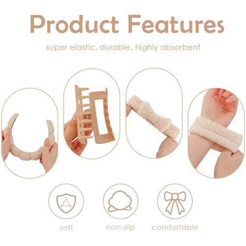 Canitor Spa Headband Wristband Set with Hair Clips Skincare Headbands for Washing Face Skin Care Puffy Makeup Headband Wrist Bands Preppy Teen Girl Gifts Cute Trendy Stuff Hair Accessories for Women