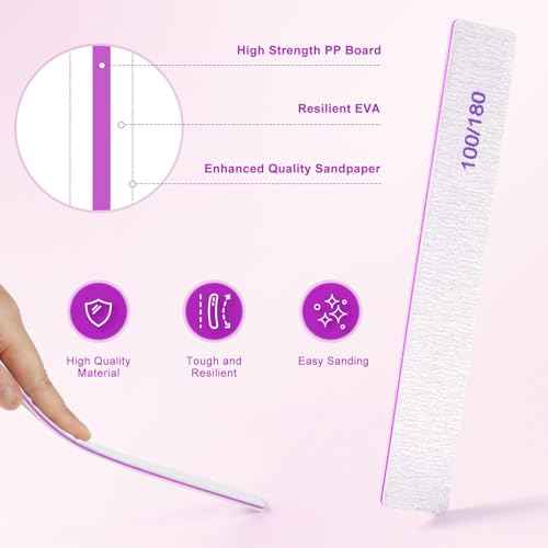 Nail Files (18 Pack), 100/180 Grit Double Sided Emery Boards for Natural & Acrylic Nails, Reusable Manicure for Women & Men, Professional Fingernail Filer & Lima de U?as for Salon & Home Use