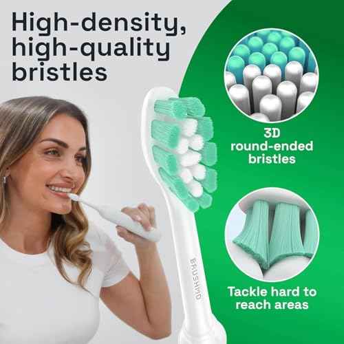 Brushmo Plaque Control Replacement Toothbrush Heads, Compatible with Philips Sonicare Click-on Electric Toothbrush Handles, 8 Standard Replacement Heads, Soft Dupont Bristles, BM928, White