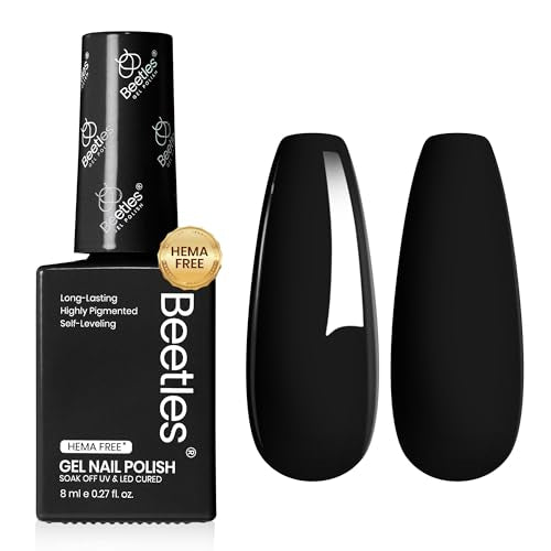 beetles Gel Polish Classic Black Gel Nail Polish - Winter Gel Polish Hema Free Soak Off Uv LED Nail Lamp 8ml DIY Home Manicure Salon Gift for Women Silent Charm