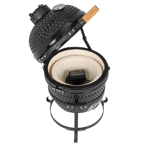 13in Round Charcoal Ceramic Grill Black for Outdoor Barbecue