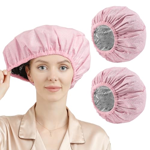 YIZIJIZI 2 Pieces Heat Cap for Deep Conditioning, Conditioning Cap Made of Aluminum Foil for Home and Salon Use, Hair Dyeing£¨pink£©