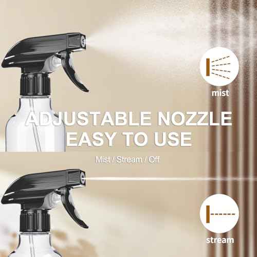 Spray Bottles 2-Pack, 10 Oz, Mist & Stream, Heavy Duty Spraying Empty Water Sprayer Bottle, BPA Free Plastic Refillable Containers for Cleaning Solutions, Plants, Hair, Essential Oils (Clear)