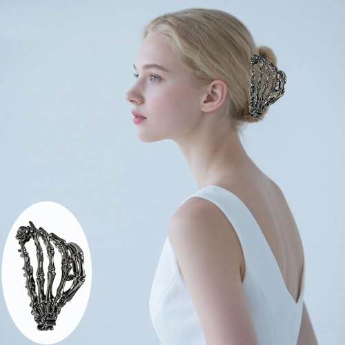 3 Pieces Large Metal Spider Net Bat Hand Hair Claw Clips for Women and Girls Thick Long Hair, Nonslip Skeleton Spooky Barrette Headband Hair Styling Accessories for Halloween Christmas Gifts