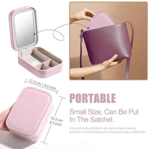 BS-MALL Travel Cosmetic Mirror Case LED Makeup Mirror Storage Case for Eyelash Station Brushes Cosmetic Tools Pink On-the-go Makeup Needs (Pink)
