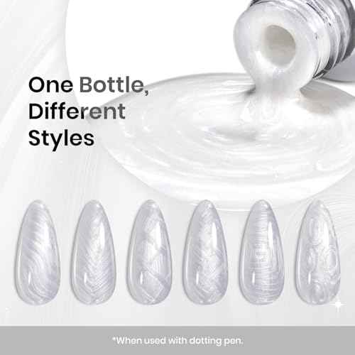 Beetles White Liner Gel Polish, 7ml Pearl White Gel Liner Nail Art Pearlescent Silver Shell Glitter Swirl Effect Pearl Nail Polish Soak Off UV LED Nail Art Design Gifts for Women