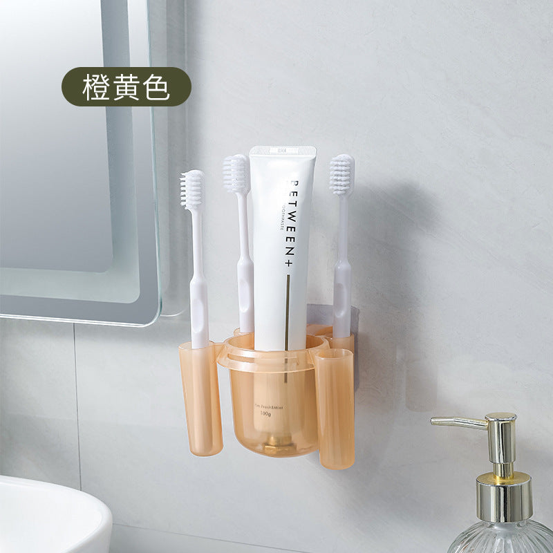 Wall-Mounted Bathroom Toothbrush Holder Punch-Free Plastic Storage Rack