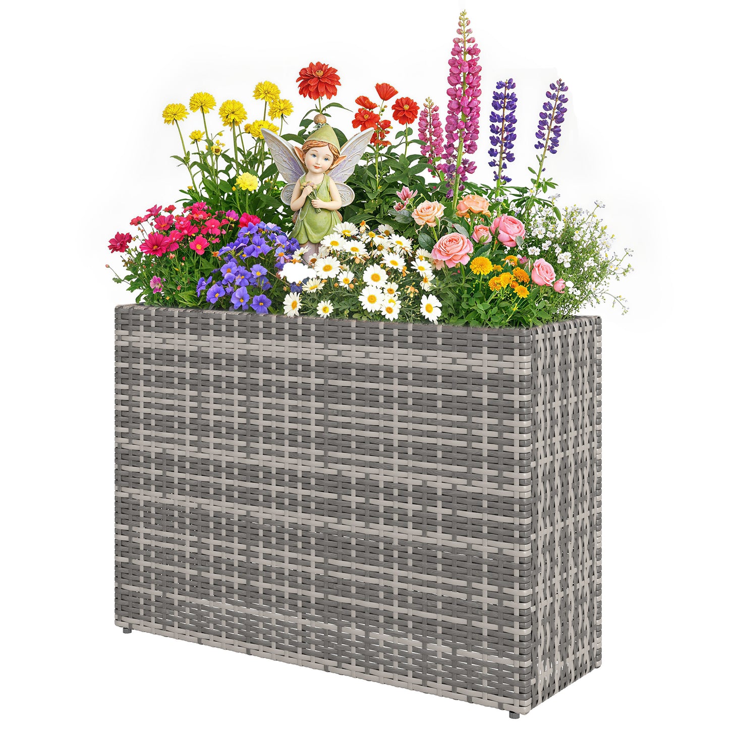 Large Rectangular Outdoor Plant Pot with Removable Liner and Drainage Holes - Gray, 830x110x600 mm