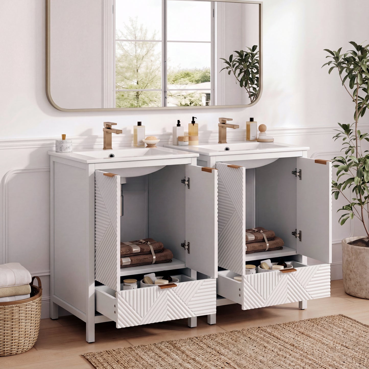 48" Modern Bathroom Vanity Set with Soft Close Hinges - White