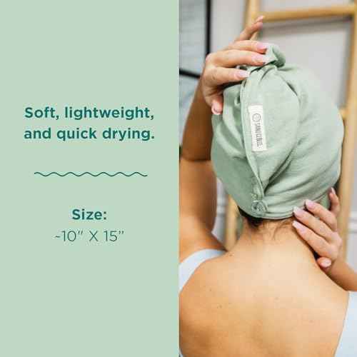 Sand Cloud Cotton Hair Towel Wrap, Sage - Quick Dry Hair Towel for Wet Hair - 100% Turkish Organic Cotton, Half Terry Weave with Binding Edge - 10" x 15" Lightweight, Frizz-Free Hair Drying Towel