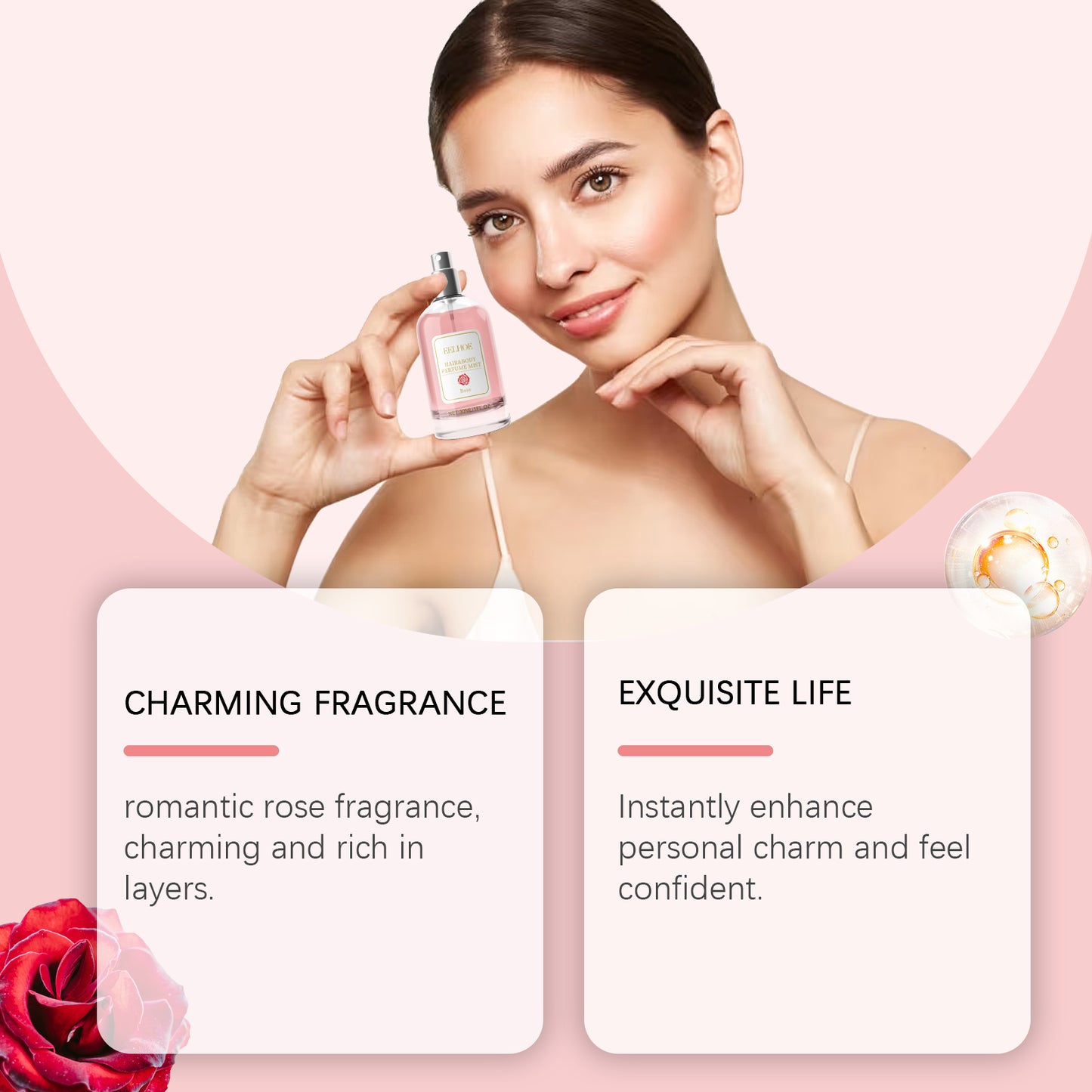 Rose Scented Body and Hair Fragrance Mist - Elegant Floral Perfume Spray