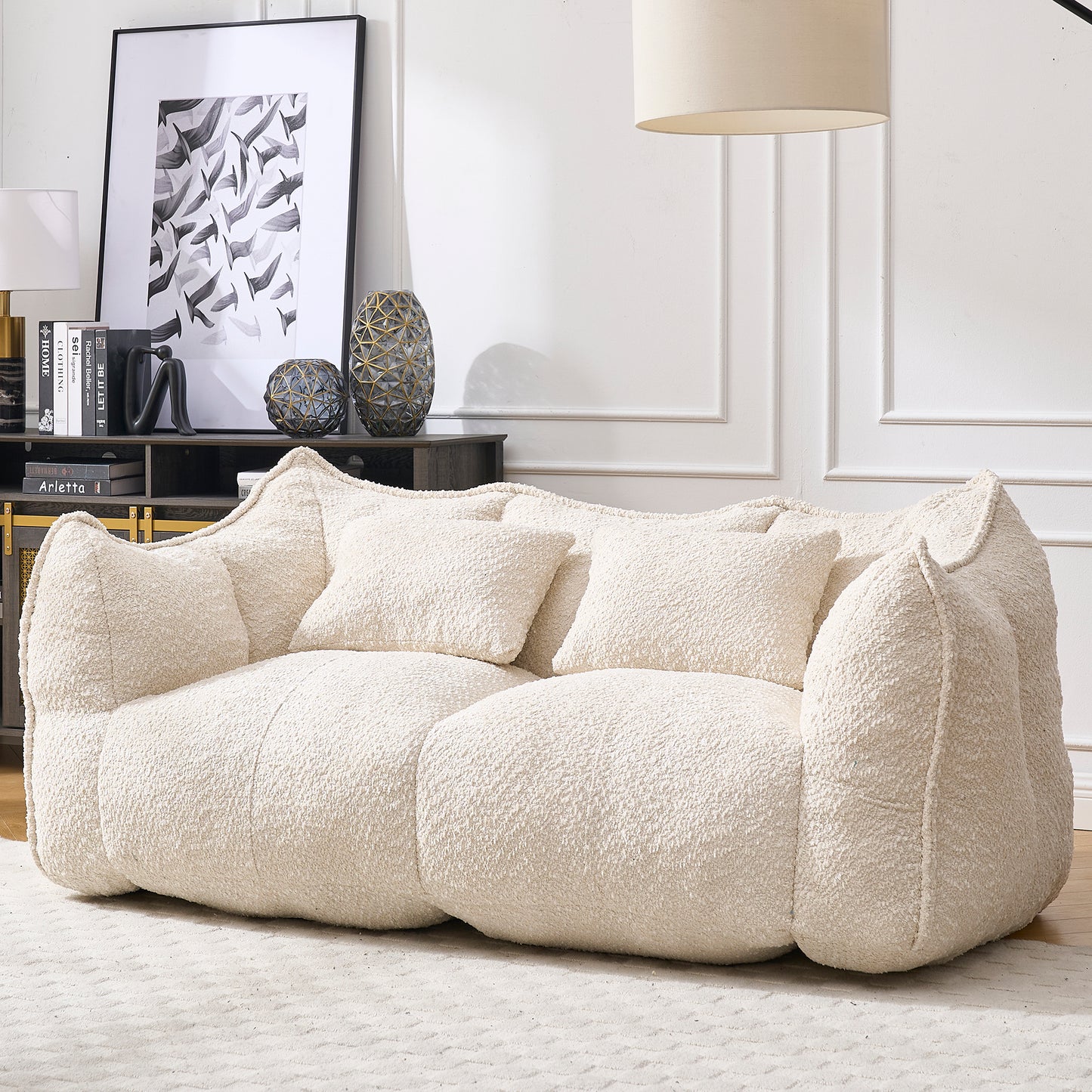 Soft Chenille Beanbag Chair for Two - Beige Recliner Sofa