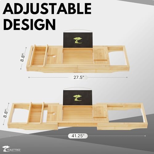 ToiletTree Products Bamboo Bathtub Caddy with Extending Sides and Adjustable Book Holder (Deluxe)