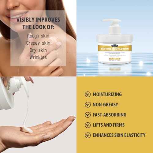 Retinol Body Lotion Fragrance-Free, Anti-Aging Firming Body Cream and Face Moisturizer with Niacinamide Hyaluronic Acid & Shea Butter, Helps Diminish the Look of Crepey Skin for Women & Men 8.45 oz