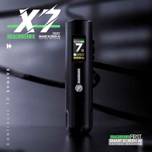 Dragonhawk Tattoo Kit X7 Tattoo Gun Kit Pen Machine Wireless Rotary Complete Tattoo Kit Smart Display 2 Replaceable Batteries 1,800mAh - Brushless Tattoo Motor by Mcore