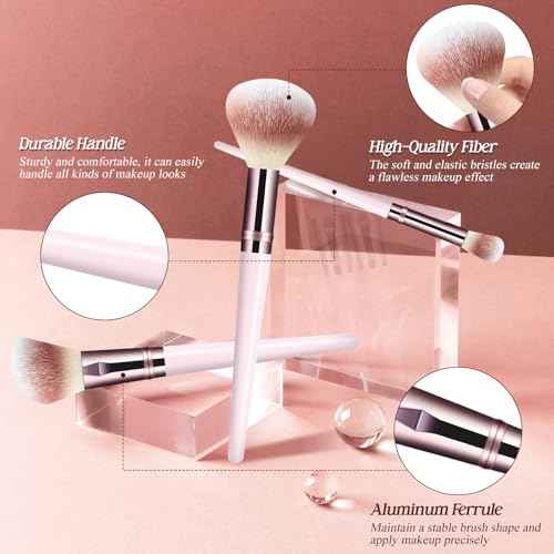 Makeup Brush Set, Premium Synthetic 10 PCS Makeup Brushes, Travel Makeup Brush Set with Soft Hairs, Makeup Brushes Set Professional for Blush, Eyeliner, Eyeshadow, Concealer, and Foundation (Pink)