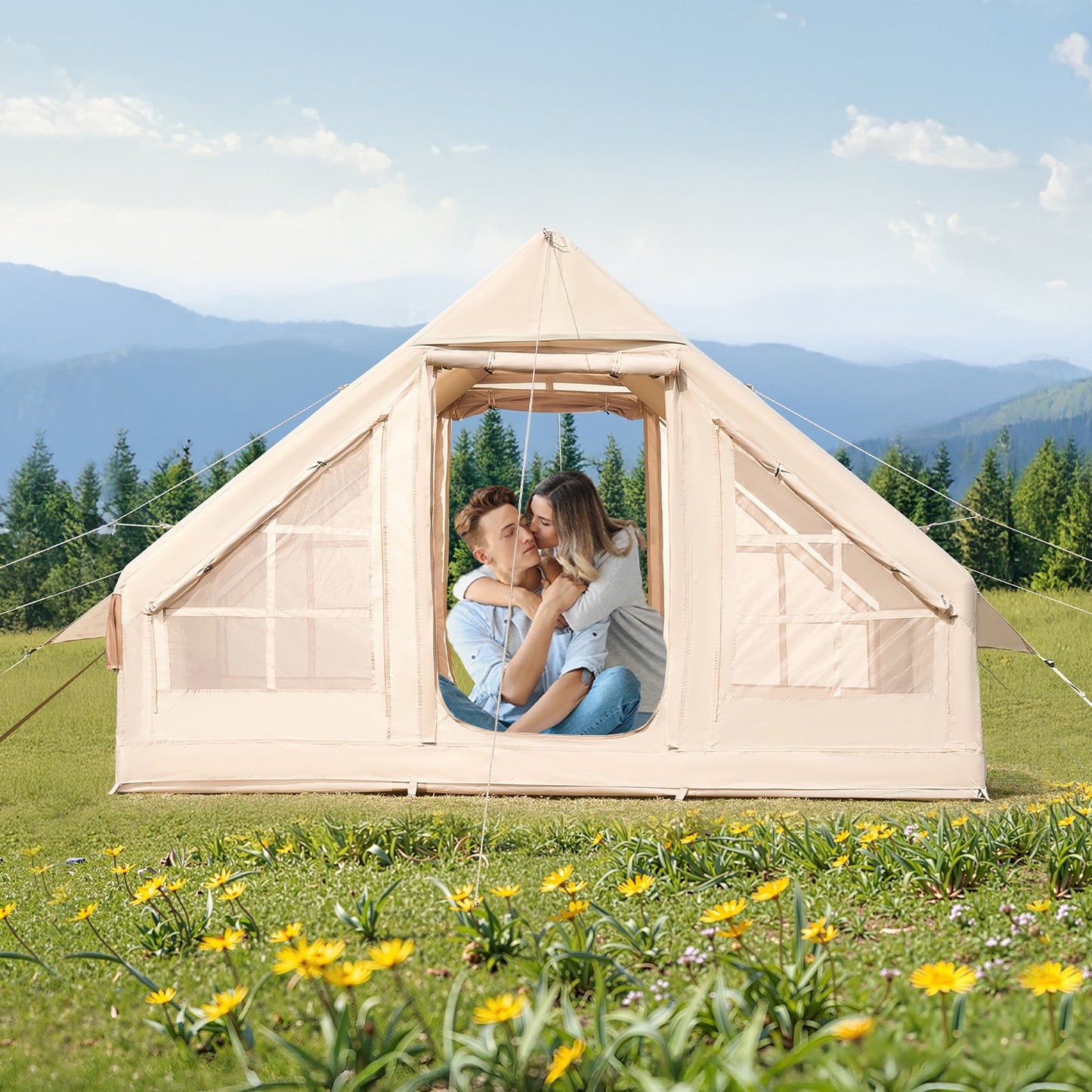 Inflatable Camping Tent for 3-5 People with Pump, Waterproof & Easy Setup